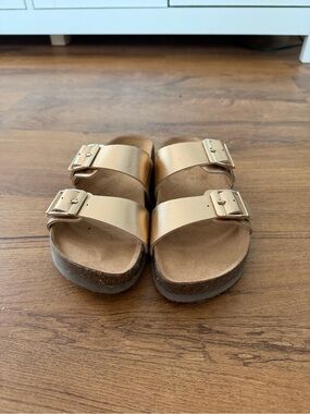 wonder nation Metallic Gold Double Buckle Slide Sandals
